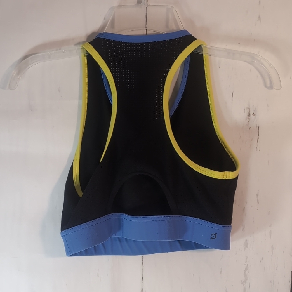 Peloton Black Blue and Neon Yellow Athletic Crop Top & Leggings Set - Picture 5 of 6